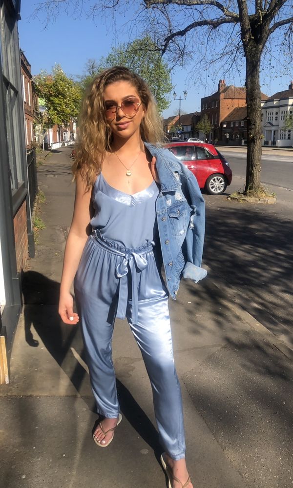 Baby Blue Satin Lounge Suit